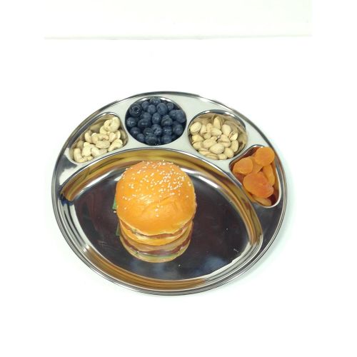  Private Qualways Round Plate- Stainless Steel Divided Round Shaped 5 Slot Tray