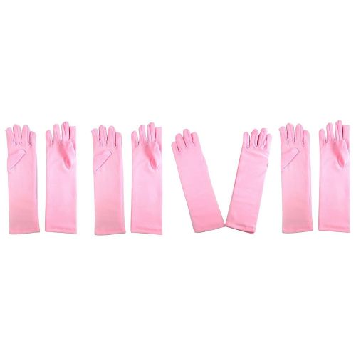  Private Label Girls Tea Party Stretch Polyester Long Dress Gloves Set of 4 Pink Childrens