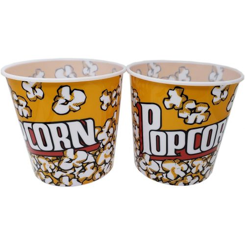  [아마존베스트]Pro American Company Extra Large Popcorn Bucket / Container / Bowl / Tub (4 Pack) thick plastic Reusable (92 oz.) Yellow Red Retro Style