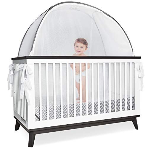  [아마존베스트]1st Baby Safety Grey Baby Canopy Cover -Safety Pop Up Tent  See Through Crib and Nursery Soft Mesh Cover, Net with New Viewing Window - Zippered Safety Top for Mosquito Bites and Falling Protecti