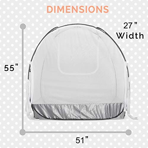  [아마존베스트]1st Baby Safety Grey Baby Canopy Cover -Safety Pop Up Tent  See Through Crib and Nursery Soft Mesh Cover, Net with New Viewing Window - Zippered Safety Top for Mosquito Bites and Falling Protecti