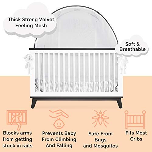  [아마존베스트]1st Baby Safety Grey Baby Canopy Cover -Safety Pop Up Tent  See Through Crib and Nursery Soft Mesh Cover, Net with New Viewing Window - Zippered Safety Top for Mosquito Bites and Falling Protecti