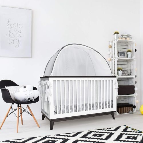  [아마존베스트]1st Baby Safety Grey Baby Canopy Cover -Safety Pop Up Tent  See Through Crib and Nursery Soft Mesh Cover, Net with New Viewing Window - Zippered Safety Top for Mosquito Bites and Falling Protecti