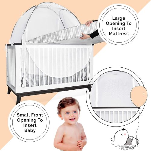  [아마존베스트]1st Baby Safety Grey Baby Canopy Cover -Safety Pop Up Tent  See Through Crib and Nursery Soft Mesh Cover, Net with New Viewing Window - Zippered Safety Top for Mosquito Bites and Falling Protecti