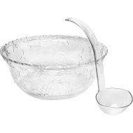 Pro Dispose Heavyweight Clear Plastic 2 Gallon Punch Bowl With 5 OZ Plastic Serving Ladle, Embroidered Design 8 Quart Serving Bowl. (One Pack)