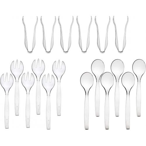  [아마존베스트]Pro Dispose Disposable Serving Utensils, Plastic Serving 10 Spoons 10 Forks & 6 Tongs 6 Of Each, Pack of 18. … (Black)