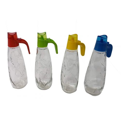  Pro Image Glass Olive Oil & Sauce Bottle Dispenser W/funnel 10 oz. (4 Pack) Colored Lids Cruets