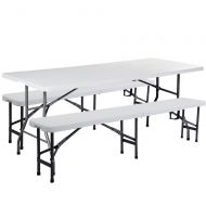 Pro-G Set 6FT Table 2 Benches Outdoor Picnic Camp Trips Durable Nylon Adjustable Glides Portable 3Pcs.