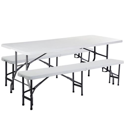  Pro-G Set 6FT Table 2 Benches Outdoor Picnic Camp Trips Durable Nylon Adjustable Glides Portable 3Pcs.