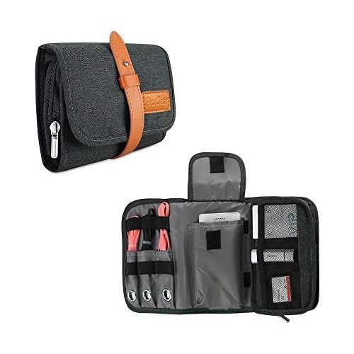  [아마존베스트]ProCase Travel Gadgets Organizer Bag, Universal Electronic Accessories Cable Roll-Up Pouch Portable Gear Storage Carrying Cover for Cords SD Memory Cards Earphone Hard Drive Black