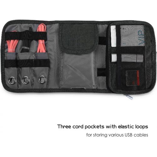  [아마존베스트]ProCase Travel Gadgets Organizer Bag, Universal Electronic Accessories Cable Roll-Up Pouch Portable Gear Storage Carrying Cover for Cords SD Memory Cards Earphone Hard Drive Black