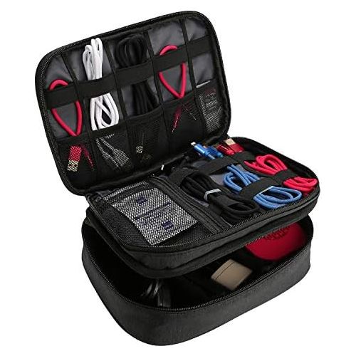  [아마존베스트]ProCase Electronics Travel Organizer Storage Bag, Double Layer Universal Traveling Gear Accessories Carrying Cover Pouch for iPad Mini Cables Phone Chargers Adapter Flash Hard Driv