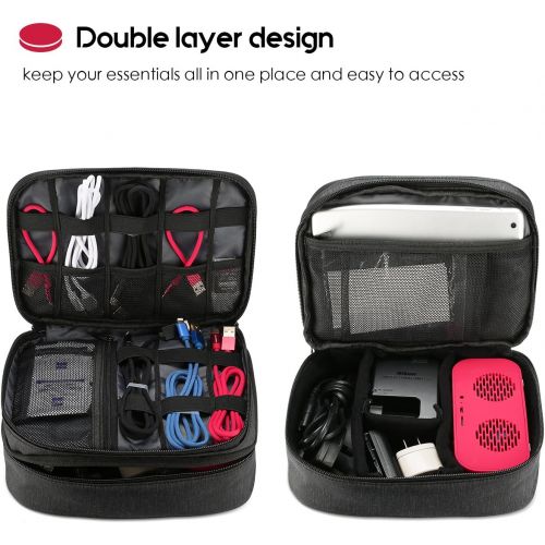  [아마존베스트]ProCase Electronics Travel Organizer Storage Bag, Double Layer Universal Traveling Gear Accessories Carrying Cover Pouch for iPad Mini Cables Phone Chargers Adapter Flash Hard Driv