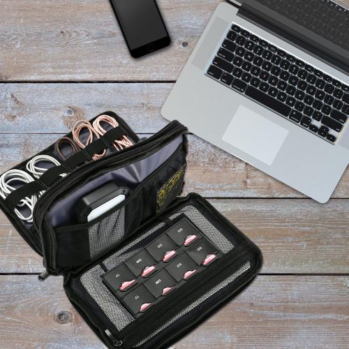  [아마존베스트]ProCase Travel Gadget Organizer Bag, Portable Tech Gear Electronics Accessories Storage Carrying Pouch for Cords USB Cables SD Cards MP3 Player Hard Drive Power Bank -Black