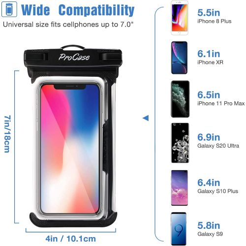  [아마존베스트]ProCase Universal Waterproof Case Cellphone Dry Bag Pouch for iPhone 12 Pro Max 11 Pro Max Xs Max XR XS X 8 7 6S Plus SE 2020, Galaxy S20 Ultra S10 S9 S8/Note 10 9 up to 6.9 -2 Pac