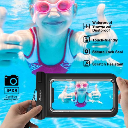  [아마존베스트]ProCase Universal Waterproof Pouch IPX8 Waterproof Cellphone Dry Bag Underwater Case for iPhone 12 Pro Max 11 Pro Max Xs Max XR X 8 7 6S, Galaxy S20 Ultra S10 S9 S8/Note10 9 up to