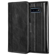 ProCase Galaxy S10 Plus Genuine Leather Case, Vintage Wallet Folding Flip Case with Kickstand Card Holders Magnetic Closure Protective Book Cover for Samsung Galaxy S10+ 2019 Relea