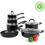 ProCook Gourmet Non-Stick Kochgeschirr - mit Deckel - Induktion - Topfset - mit Antihaftbeschichtung - mit Abgiessdeckel aus Glas und Schuettrand - Stay-Cool Silikongriff - 6-teilig