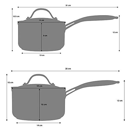  ProCook Professional Ceramic | Stielkasserollen Set | mit Deckel | mit Keramikbeschichtung | Induktion Topfset | Kochtoepfe | 2-teilig