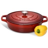 ProCook | niedriger Bratentopf aus Gusseisen | induktionsgeeignet | emailliert | Brater | Schmorpfanne | 28 cm Ø | 3,9 l Volumen | in schattiertem Rot