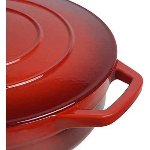  ProCook | niedriger Bratentopf aus Gusseisen | induktionsgeeignet | emailliert | Brater | Schmorpfanne | 28 cm Ø | 3,9 l Volumen | in schattiertem Rot