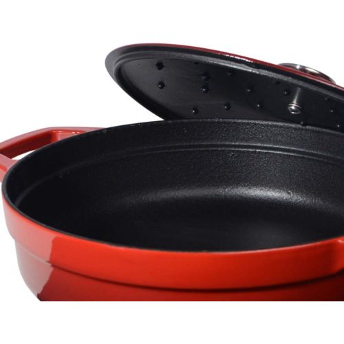  ProCook | niedriger Bratentopf aus Gusseisen | induktionsgeeignet | emailliert | Brater | Schmorpfanne | 28 cm Ø | 3,9 l Volumen | in schattiertem Rot