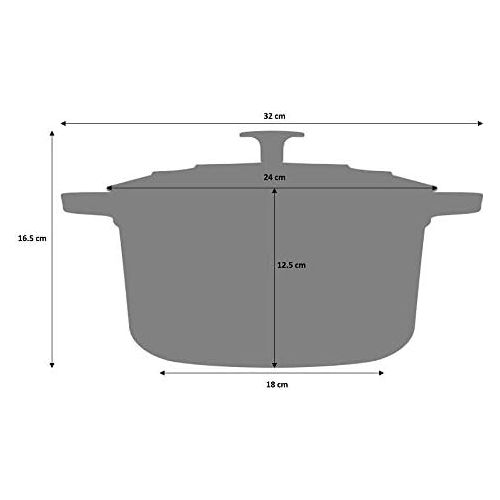  ProCook | Bratentopf aus Gusseisen | induktionsgeeignet | emailliert | Brater | Schmortopf | 24 cm Ø | 4,7 l Volumen | rund | in schattiertem Rot