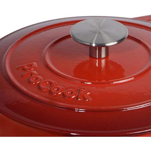  ProCook | Bratentopf aus Gusseisen | induktionsgeeignet | emailliert | Brater | Schmortopf | 24 cm Ø | 4,7 l Volumen | rund | in schattiertem Rot