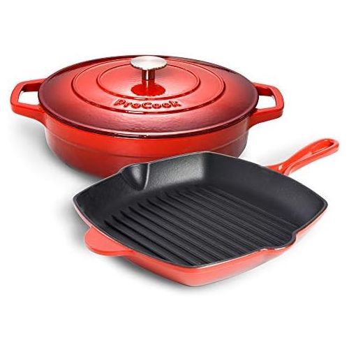  ProCook | Cast Iron Roasting Pan | Suitable for Induction | Enamelled | Roaster | Stewing Pot | 20 cm Diameter | 2.7 L Volume | Round |