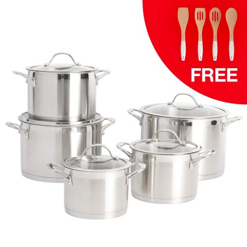  ProCook Professional Stainless Steel Kochgeschirr Set | mit Deckel | Induktion | 5- teiliges Topfset | Edelstahl | Cooltouch Griffe | Kochtopf Set | Fleischtopf Set |