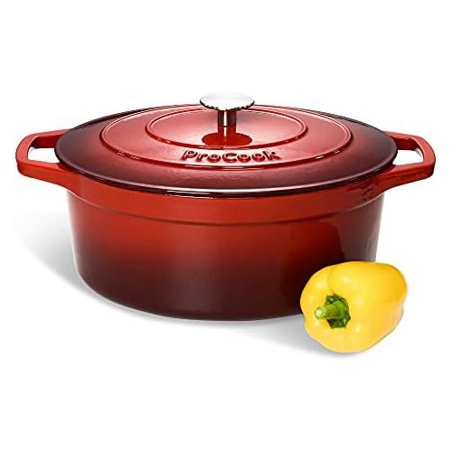  ProCook - Bratentopf aus Gusseisen - induktionsgeeignet - emailliert - Brater - Schmortopf - 30 cm Ø - 6,2 l Volumen - oval -