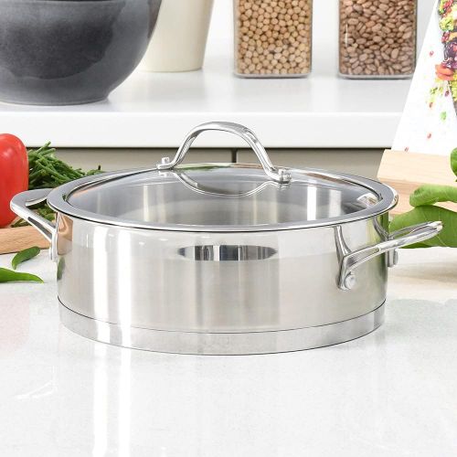  ProCook Professional Stainless Steel - niedriger Bratentopf - mit Deckel - Induktion - 24 cm - Schmortopf - CoolTouch Griffe - Edelstahl Topf - induktionsgeeignet -