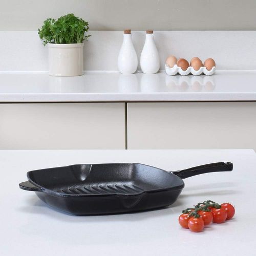  ProCook - quadratische Grillpfanne aus Gusseisen -induktionsgeeignet - emailliert - Gusseisenpfanne - 26 cm - Schwarz