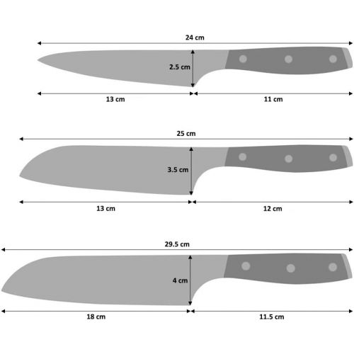  ProCook Professional X50 Messerset, 3-teilig, Universalmesser und Santokus