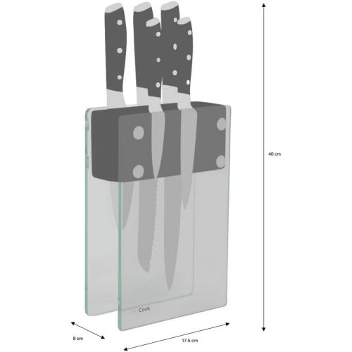  ProCook Professional X50 - Messerset - 5-teilig - mit Messerblock aus Glas & Eiche - Profimesser - deutscher Edelstahl - Set 5- teilig