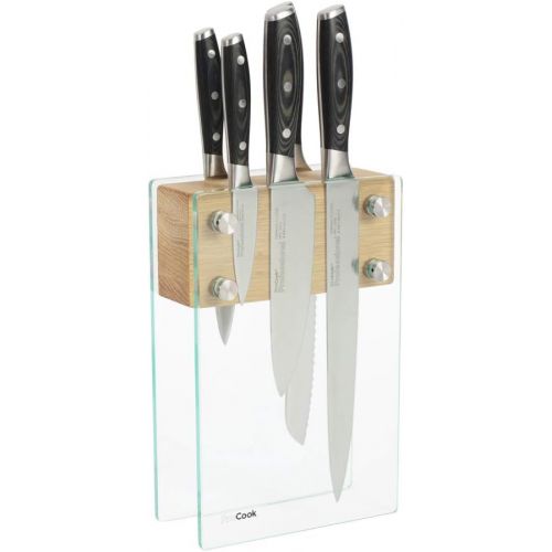  ProCook Professional X50 - Messerset - 5-teilig - mit Messerblock aus Glas & Eiche - Profimesser - deutscher Edelstahl - Set 5- teilig