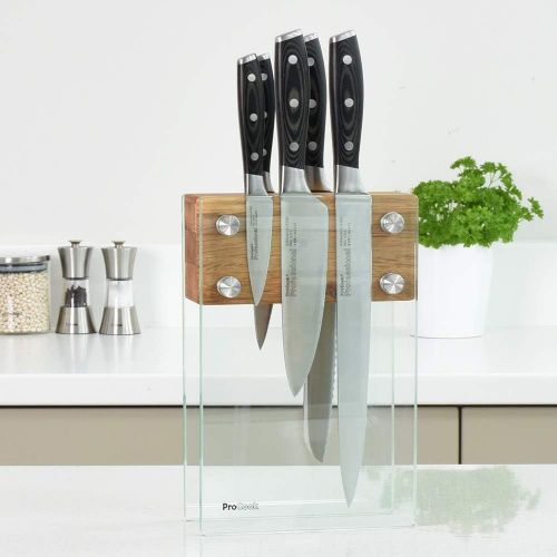  ProCook Professional X50 - Messerset - 5-teilig - mit Messerblock aus Glas & Eiche - Profimesser - deutscher Edelstahl - Set 5- teilig