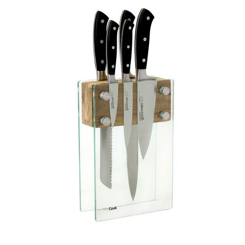  ProCook Gourmet X30 Messerset, 5-teilig mit Messerblock aus Glas