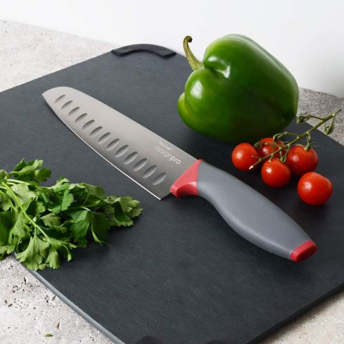  ProCook Designpro Farbiges Messerset 6-teiliges Messerset in rot und Messerblock aus Kunststoff in grau