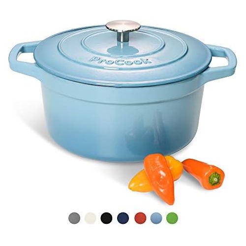  ProCook - Bratentopf aus Gusseisen - induktionsgeeignet - emailliert - Brater - Schmortopf - 24 cm Ø - 4,7 l Volumen - rund -