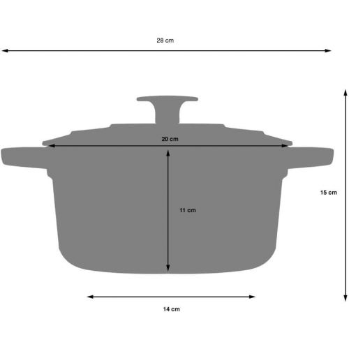  ProCook - Bratentopf aus Gusseisen - induktionsgeeignet - emailliert - Brater - Schmortopf - 20 cm Ø - 2,7 l Volumen - rund -