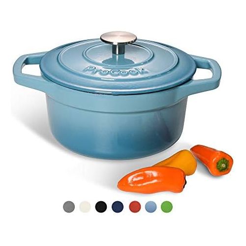  ProCook - Bratentopf aus Gusseisen - induktionsgeeignet - emailliert - Brater - Schmortopf - 20 cm Ø - 2,7 l Volumen - rund -