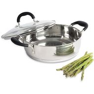 [아마존베스트]ProCook Gourmet Steel niedriger Bratentopf - mit Glasdeckel - Induktion - Edelstahl Brater - Stay-Cool Silikongriff - Schmortopf - Schmorpfanne - 24 cm - 3,2 l