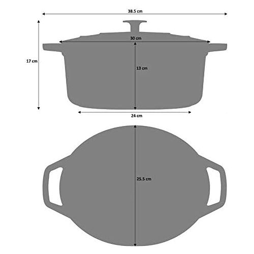  ProCook - Bratentopf aus Gusseisen - induktionsgeeignet - emailliert - Brater - Schmortopf - 30 cm Ø - 6,2 l Volumen - oval -