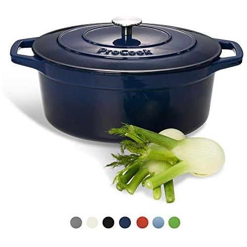  ProCook - Bratentopf aus Gusseisen - induktionsgeeignet - emailliert - Brater - Schmortopf - 30 cm Ø - 6,2 l Volumen - oval -