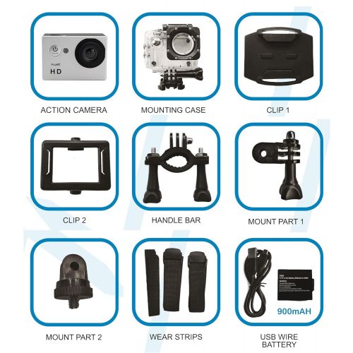  ProHT HD 720P Action Camera,Video Sport Camera (86304A) 14MP Full HD 2.0 LTPS LCD Screen 30M Underwater Diving Camera,Waterproof DV Camcorder,90 Degree Wide Angle Lens,900mAh Lithi