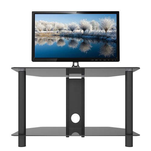  ProHT Glass & Metal TV Stand (05448A) Supports Flat Panel TVs up to 32 for DVD PlayersCable BoxesGames ConsolesTV Accessories wshelves, Chrome Legs, Black Tempered Glass, Cable