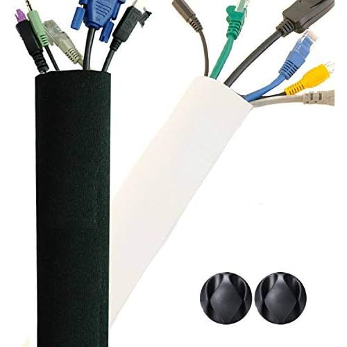  [아마존베스트]ProMaster Premium 63 Cable Management Sleeves with Free Cable Clips - Best Flexible Cords Organizer for TV Computer Office Home Theater, Adjustable Length, Reversible Black/White [new2019]