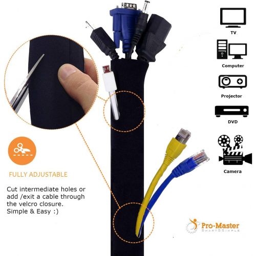  [아마존베스트]ProMaster Premium 63 Cable Management Sleeves with Free Cable Clips - Best Flexible Cords Organizer for TV Computer Office Home Theater, Adjustable Length, Reversible Black/White [new2019]