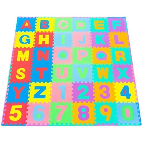  [아마존베스트]ProSource Kids Foam Puzzle Floor Play Mat with Shapes & Colors or Numbers & Alphabets, 36 Tiles, 12x12 and 24 Borders